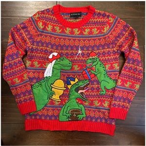 Dinosaur holiday Christmas sweater boys M 10/12